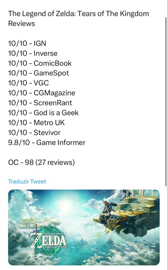 Tears of the Kingdom has the highest review scores ever on OpenCritic