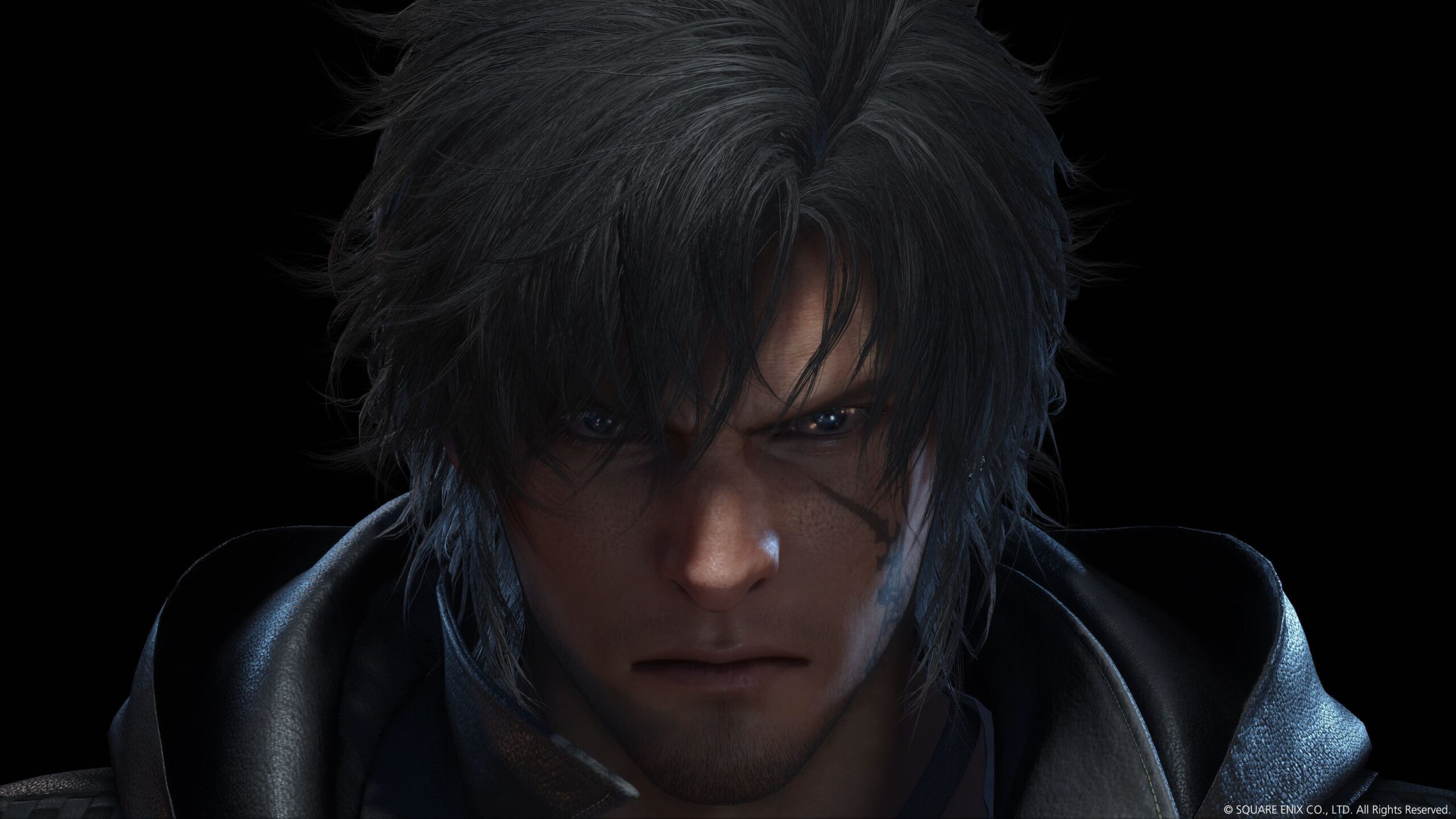 Imagem em close do rosto do protagonista Clive de Final Fantasy 16 em um fundo preto