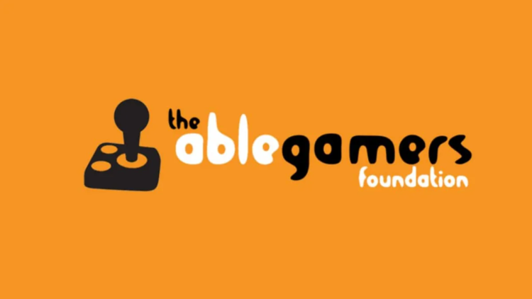 imagem com o logo da AbleGamers escito em letras pretas e brancas a seguinte frase "the ablegamers foundation" em um fundo laranja