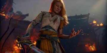 God of War Laufey - Laufey empunhando uma espada mágica